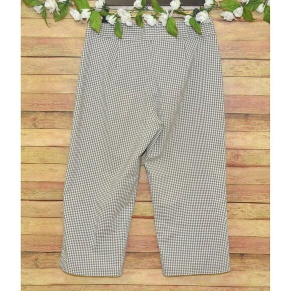 Chico's Olive Green Gingham Checked Wide Ankle Pants Size 2 US L 12 Stretch - Picture 4 of 7